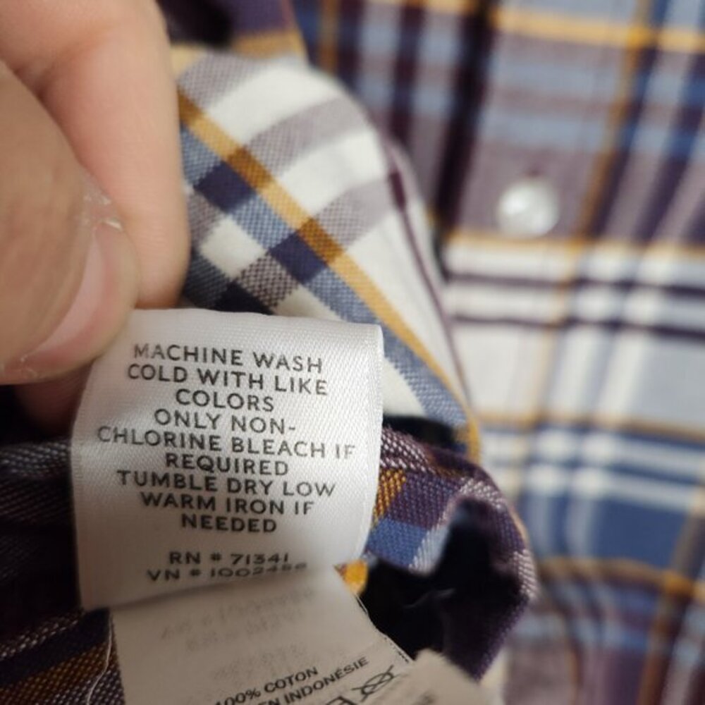 LL Bean Signature Mens Shirt M Multicolor Scotch Plaid Washed Oxford OCBD Defect - Picture 7 of 7
